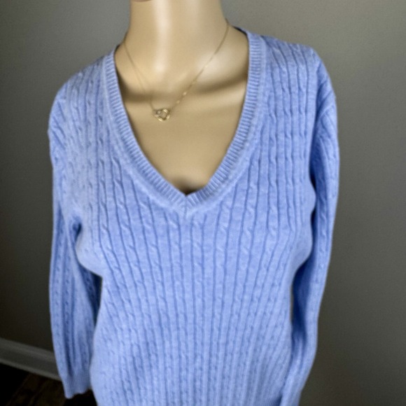 KIM ROGERS Sz M  Blue‎ 100% Cotton Pullover V-Neck Sweater Top Cable-Knit - Picture 2 of 16